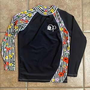 OP Black Rashguard Swim Shirt Geometric Sleeves